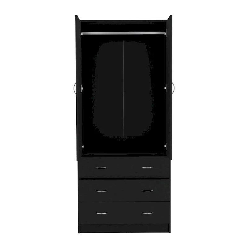 19 Modern Double-door Armoire with 3 Drawers and 1 Hanging Rod for Bedroom