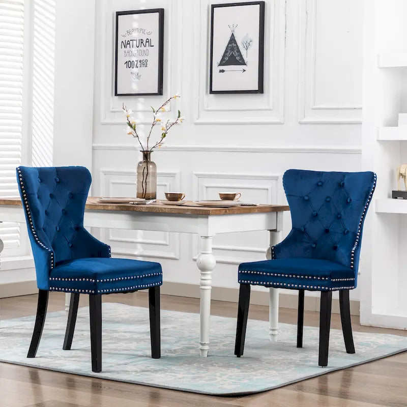 Set of 2 Grandview Tufted Upholstered Dining Chairs with Nailhead Trim and Ring Pull