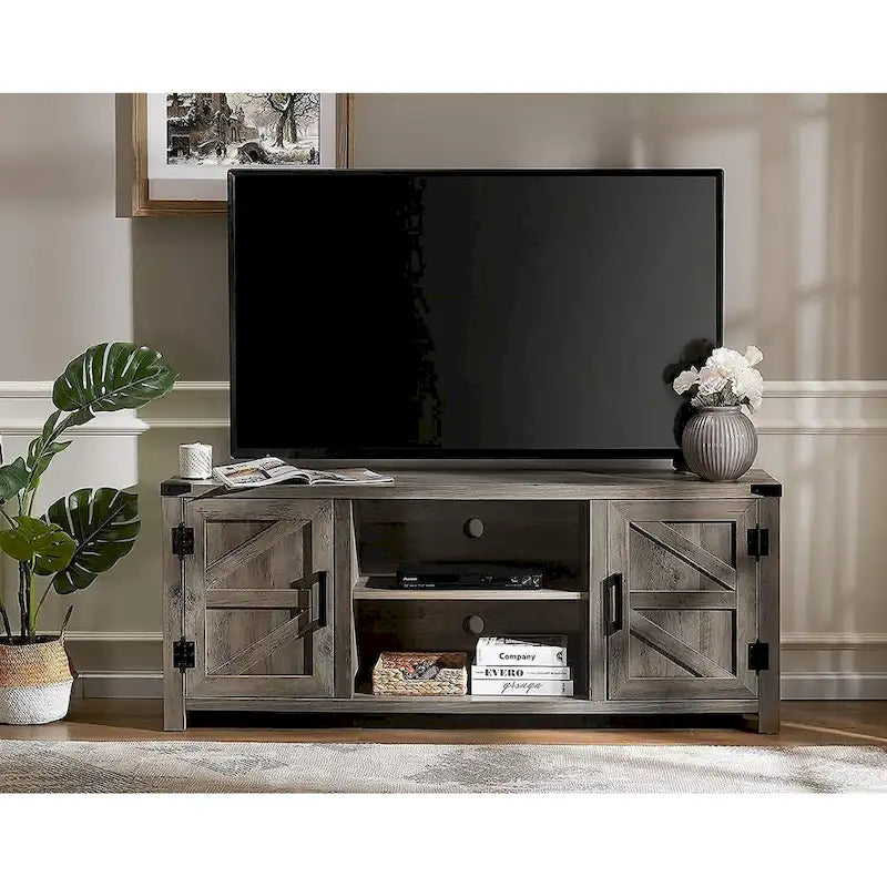 Rustic Farmhouse Barndoor TV Stand - Entertainment Center for TVs up to 70 Inches