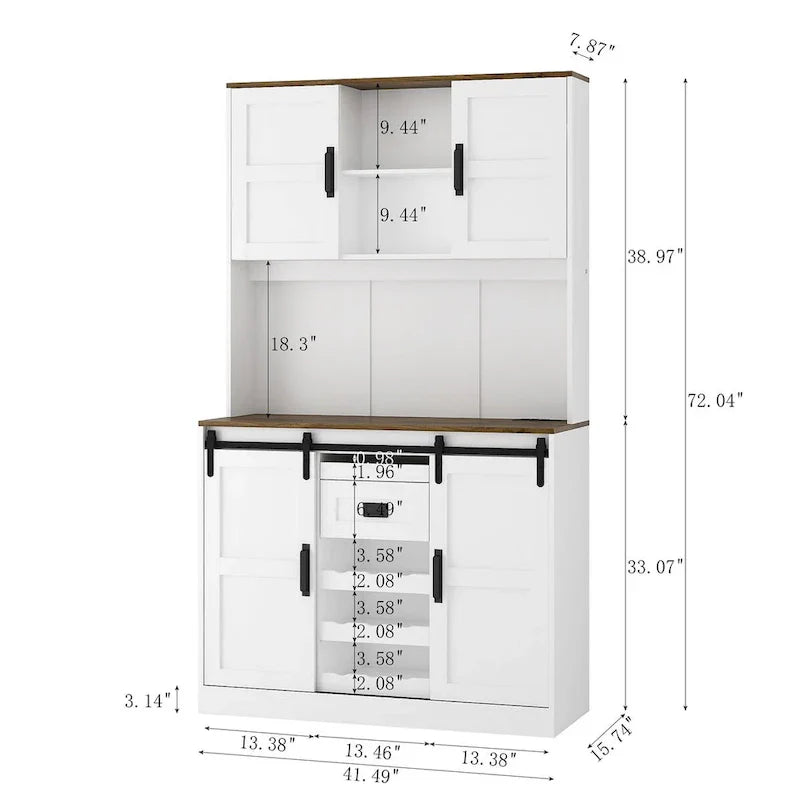 Rustic White Farmhouse Bar Cabinet with Sliding Barn Door - Spacious Kitchen Buffet and Coffee Bar Sideboard Table