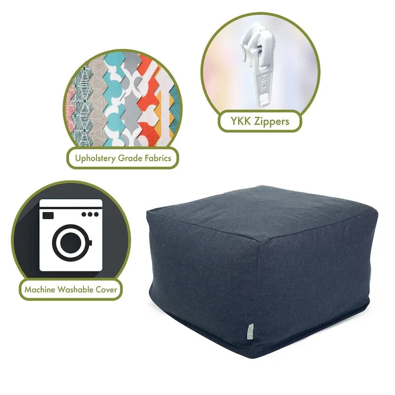 Majestic Home Goods Indoor Wales Poly/Linen Ottoman Pouf - 27" L x 27" W x 17" H