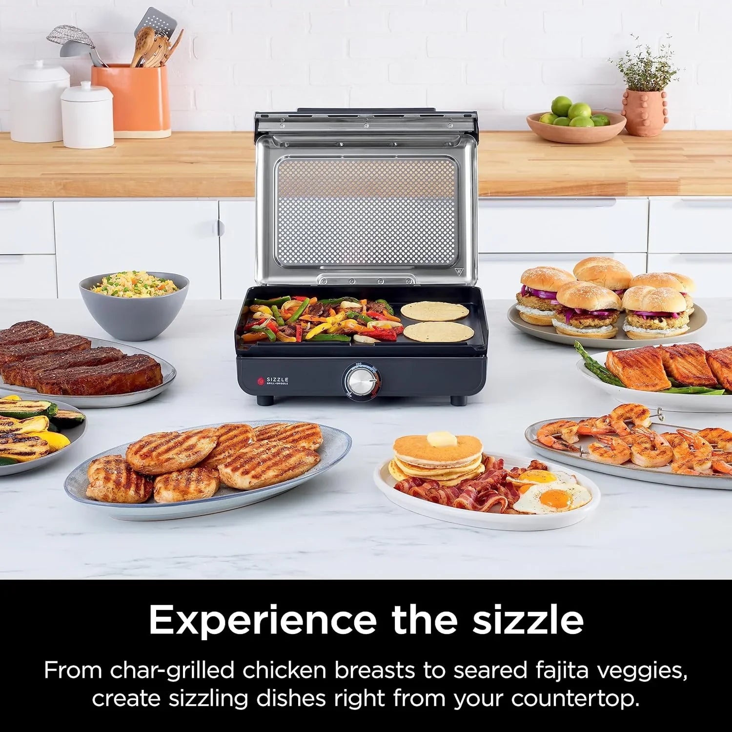 Ninja Griddle and Indoor Grill, 14锟? Electric Grill, For Steak, Burgers, Salmon, Veggies, and More, Pancake Griddle, Nonstick, Dishwasher Safe, 500F, Even Cooking, Silver, GR101