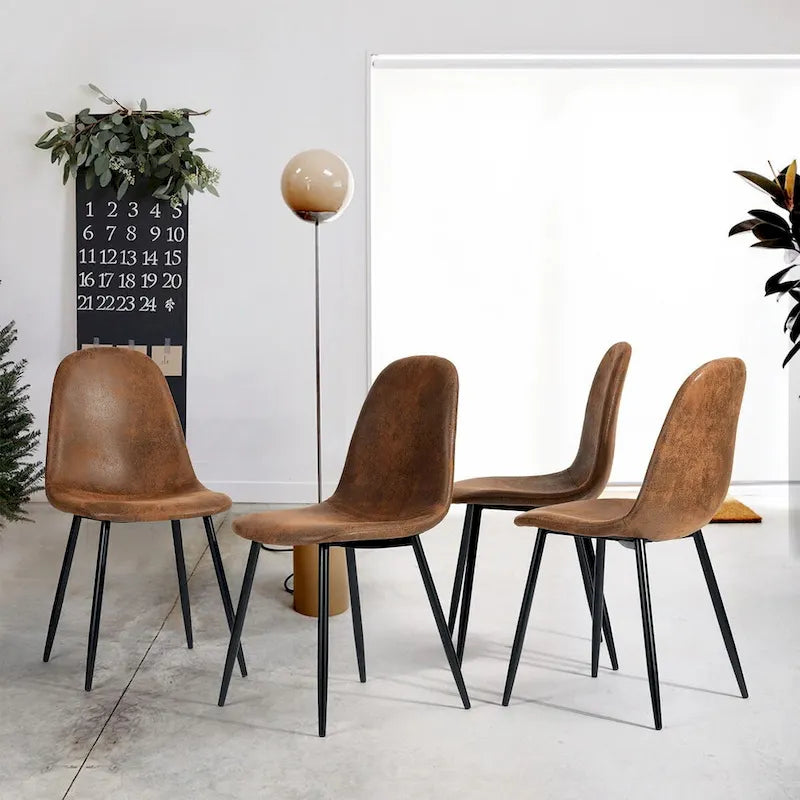 HomyLin Set of 4 Suede Dining Chairs with Black Metal Legs - Stylish Side Accent Chairs