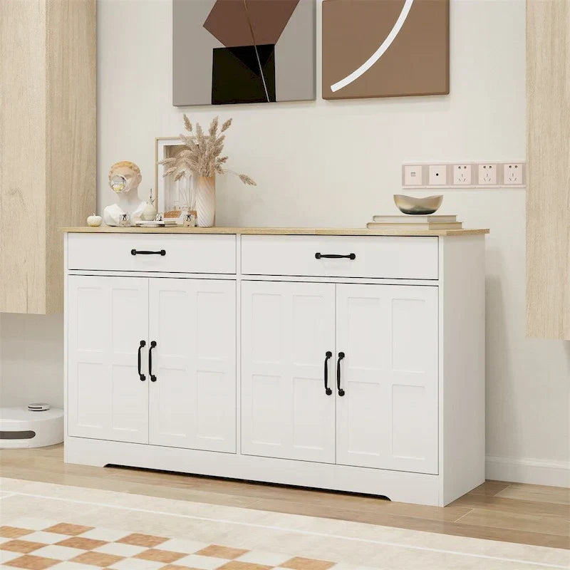 Rustic Farmhouse Sideboard Buffet Cabinet with 2 Drawers and 4 Doors for Storage