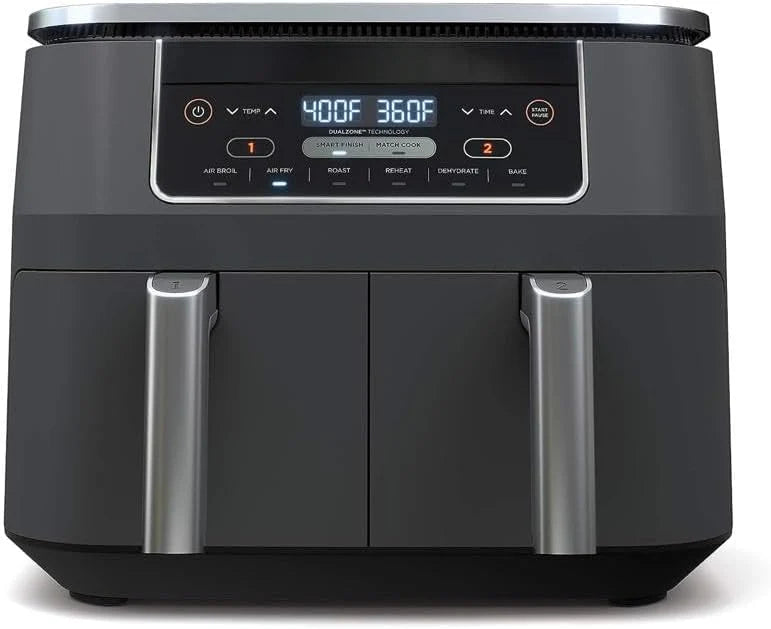 10 Quart 6-in-1 DualZone XL 2-Basket Air Fryer with 2 Independent Frying Baskets, Match Cook & Smart Finish to Roast, Broil, Dehydrate for Quick, Easy Family-Sized Meals, Grey