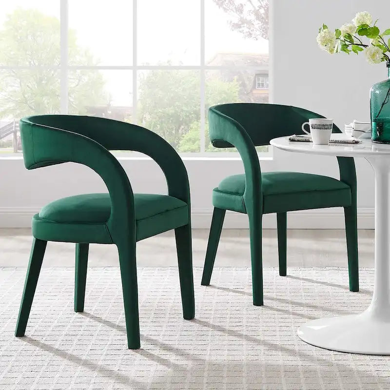 Set of 2 Modern Velvet Dining Chairs Curved Back Upholstered Accent Chairs