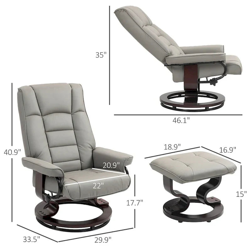 HOMCOM Faux Leather Swivel Recliner Chair with Ottoman and High Back Support