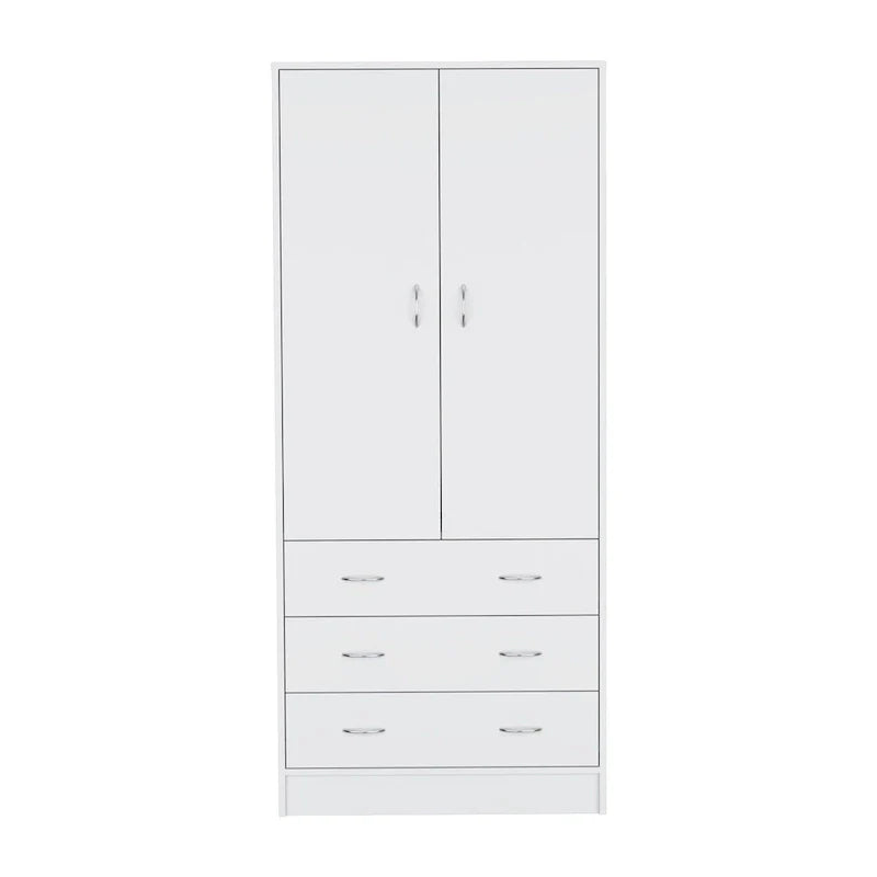 19 Modern Double-door Armoire with 3 Drawers and 1 Hanging Rod for Bedroom
