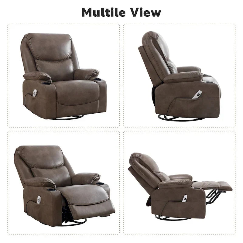 HOMYKA 34.2-Inch Wide Faux Leather Swivel Rocking Power Recliner Chair with USB Charging Port