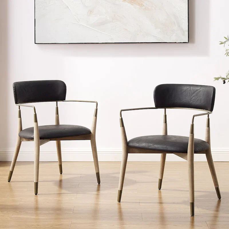 Set of 2 Mid-Century Solid Wood Accent Dining Chairs by Art Leon