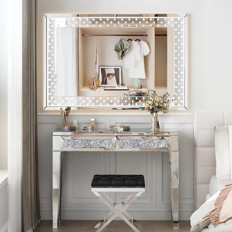 Glamorous Mirrored Console Table with 2 Drawers - Dimensions: 29.92" H x 39.37" W x 13.78" D