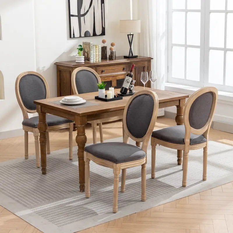Set of 2 French Oval Back Dining Chairs - Elegant Retro Design with Solid Wood Frame