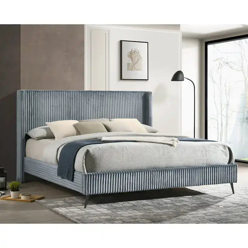 Roundhill Furniture Mavela King Size Panel Bed with Wide Wale Corduroy Upholstery