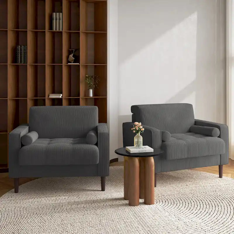 Set of 2 Modern Wide Armchairs in Corduroy - Accent Chairs
