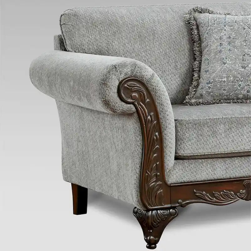 Roundhill Furniture Hernen Carved Wooden Frame Loveseat