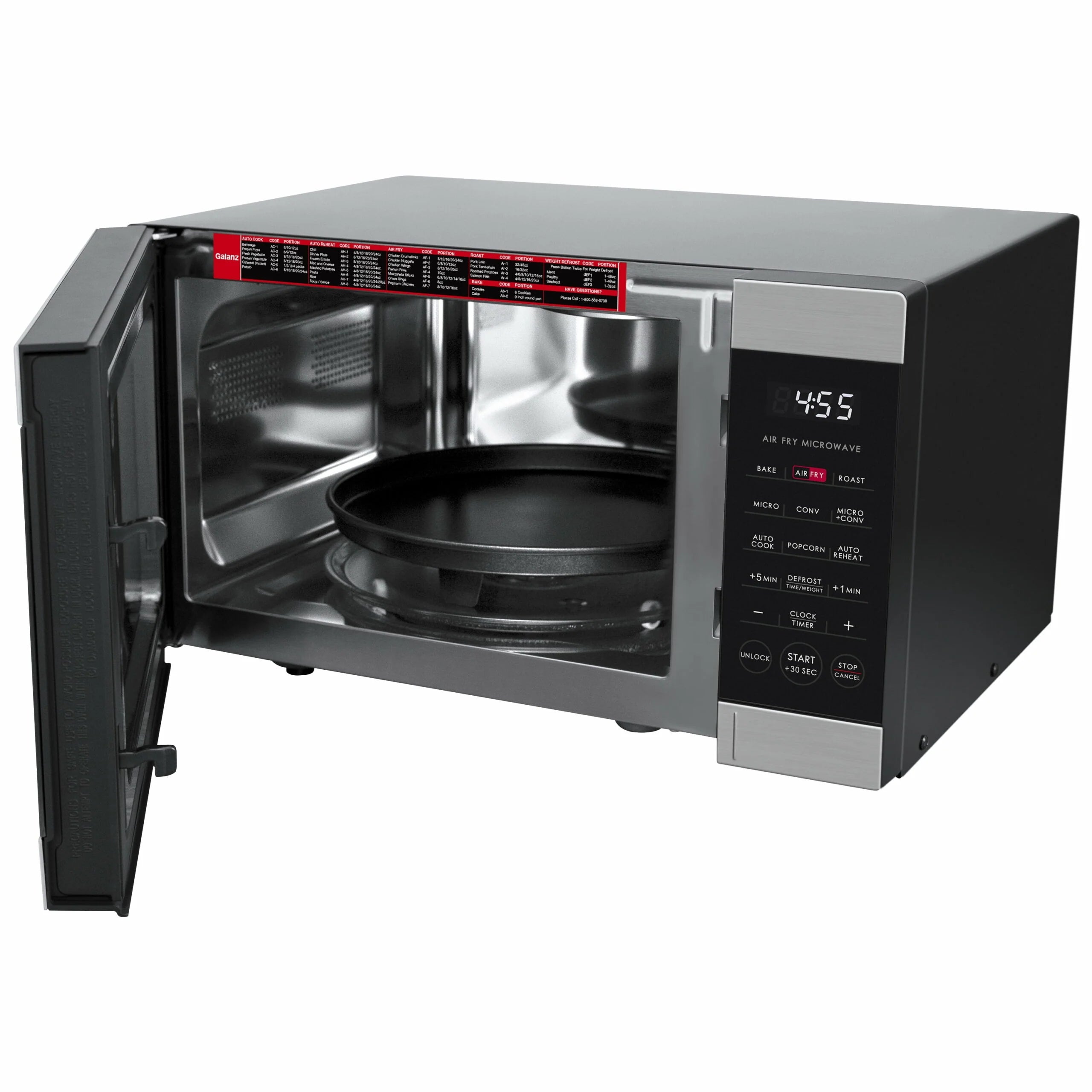 Galanz 3-in-1 Air Fry Microwave Oven, 0.9 Cu ft, 900W, Stainless Steel, Convection & Air Fry Technology
