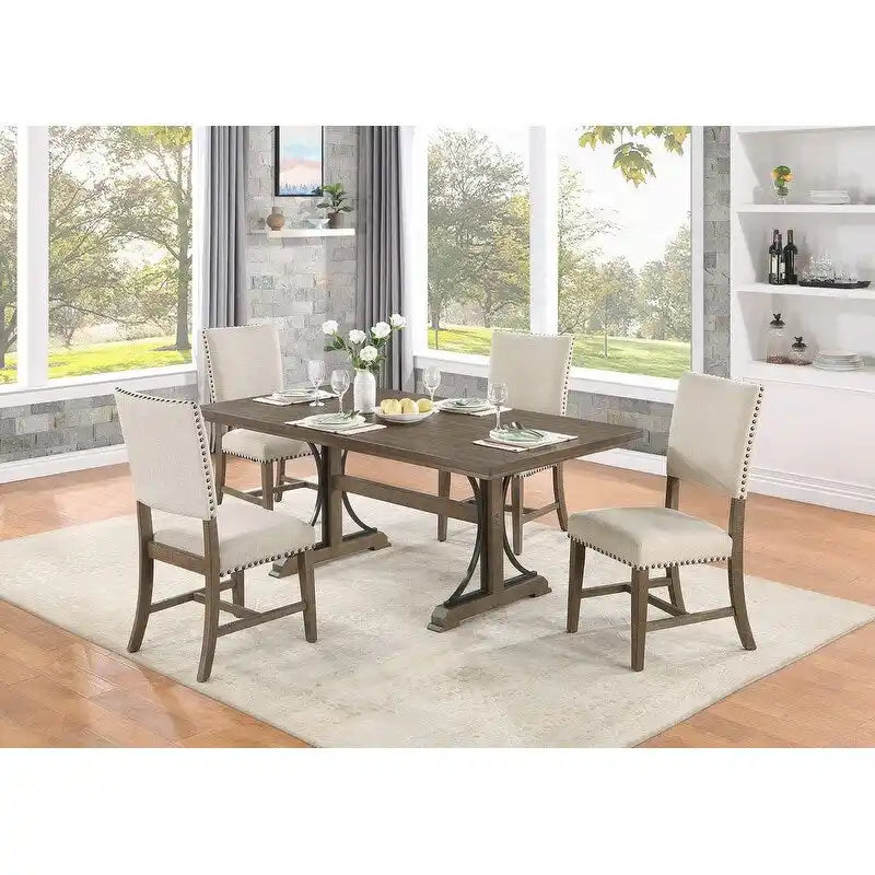 Rustic Dining Set with Upholstered Chairs & Nailhead Trim