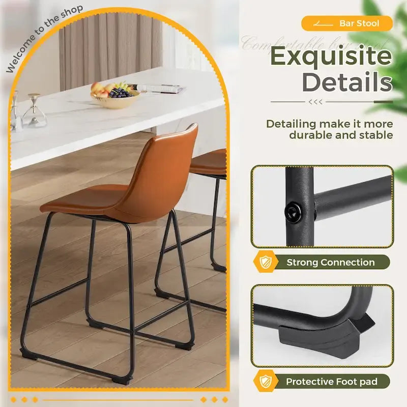 Set of 2 Homall Brown PU Leather Counter Bar Stools with Backrest and Footrest