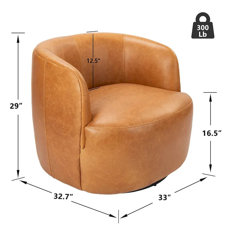 KINWELL Contemporary Genuine Leather Swivel Armchair with Cushion
