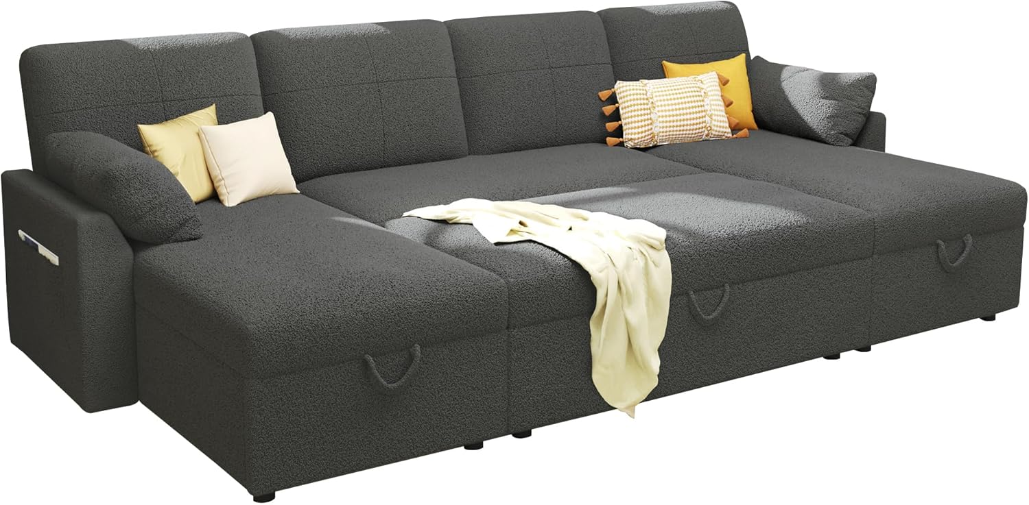 VanAcc Sofa Bed, Sleeper Sofa with Storage Chaise 2 in 1 Pull Out Couch Living Room