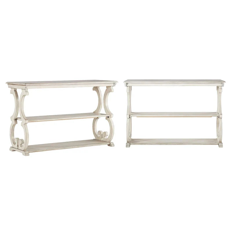 Scroll Design Sofa Table with 2-Tier Shelves