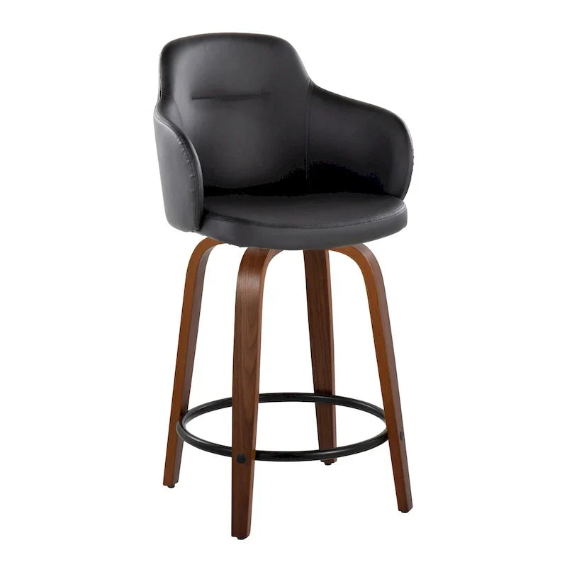 Set of 2 Carson Carrington Iglabo 24-Inch Fixed-Height Counter Stools with Bent Wood Legs and Round Footrest