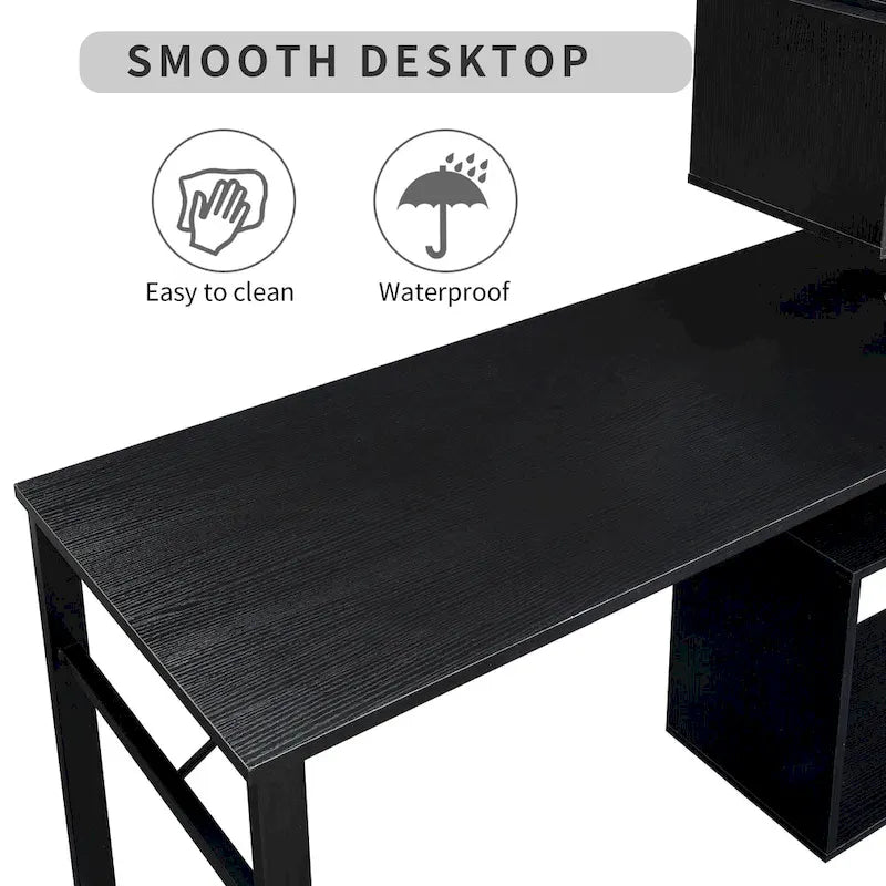 L-Shaped Corner Computer Desk with Rotating Features and 5-Tier Bookshelf for Home Office