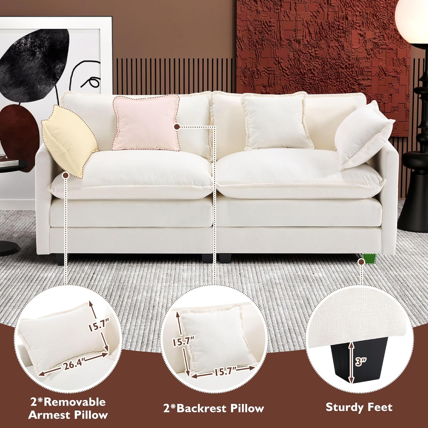Ihanherry 146" U-Shaped Modern Sofa Modular Sectional Cloud Couch with 2 Ottoman, 6-Seat Chenille Deep Seat Sofa with 6 Pillows for Living Room, Bedroom and Apartment, Grey