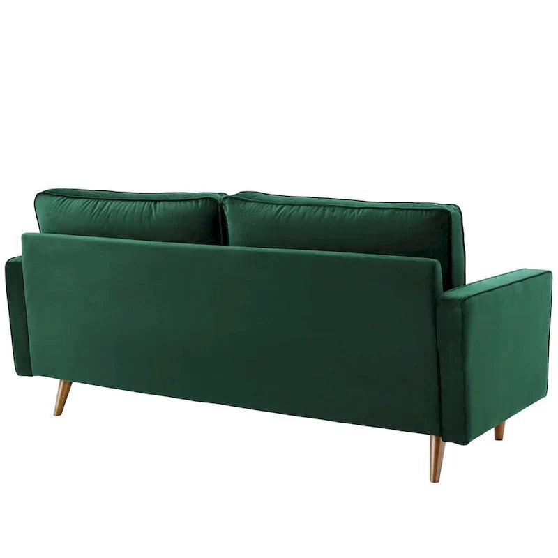 Mid Century Velvet Sofa with Tufted Back and Wooden Legs