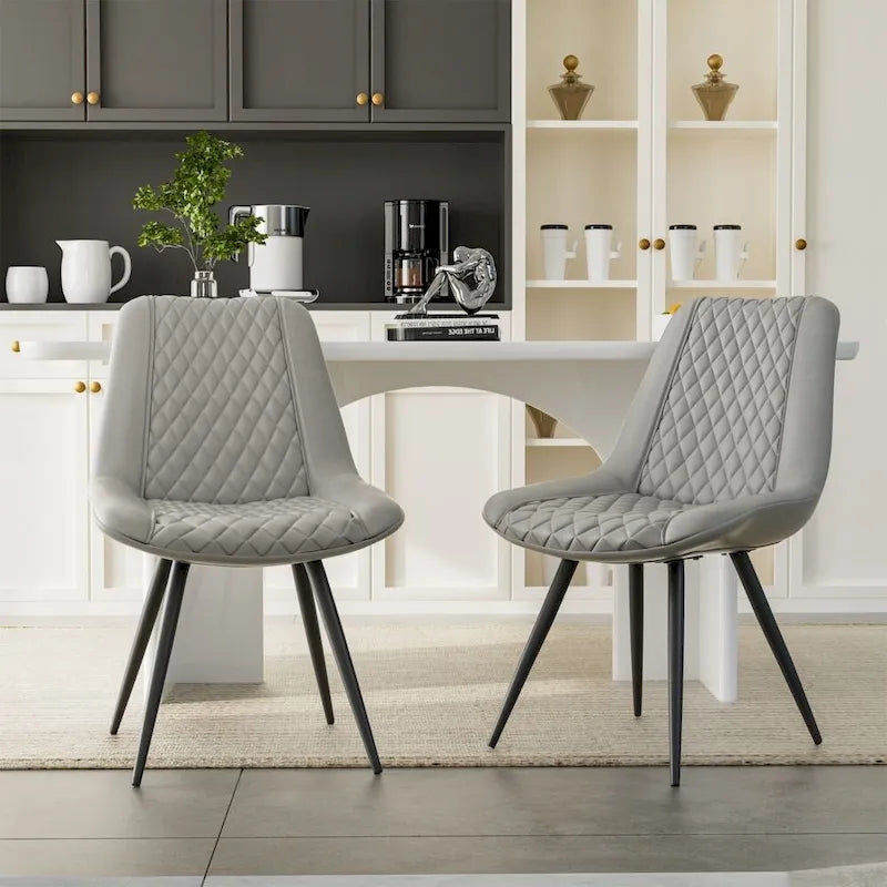 Set of 2 Leather Dining Chairs with Metal Legs