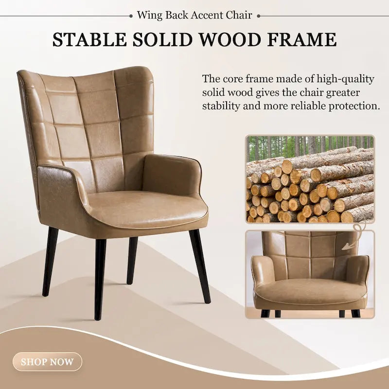 Set of 2 High-Back Tufted Accent Chairs in Cream, Brown, and Taupe