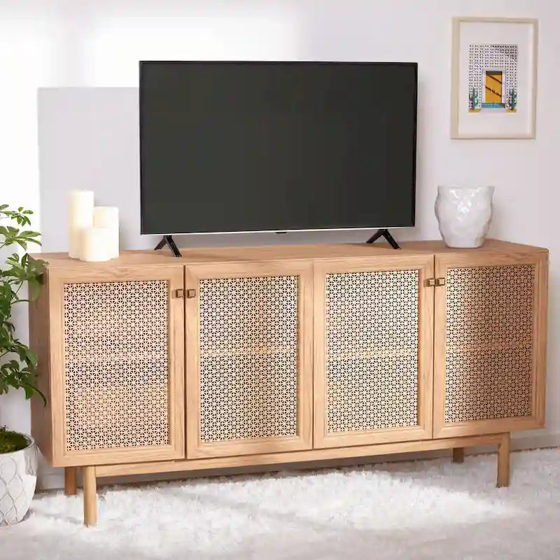 SAFAVIEH Micaela 63-Inch 4-Door Media TV Stand - Dimensions: 63.1" W x 16.3" D x 31.7" H