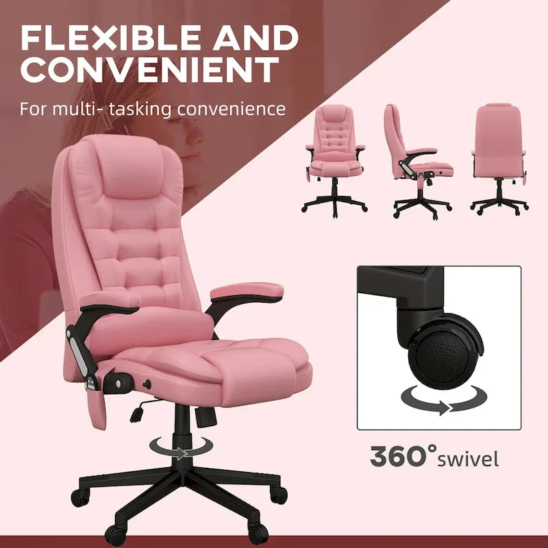 HOMCOM High Back Massage Office Chair with 6 Vibration Points and Heated Recline - PU Leather Computer Chair