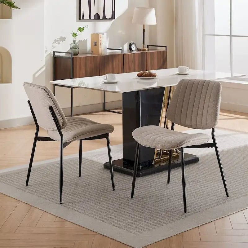 Set of 2 Retro Linen Dining Chairs with Bentwood Backs and Metal Legs