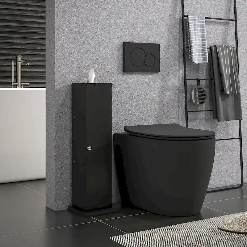 HOMCOM Compact Toilet Paper Cabinet - Corner Floor Storage Organizer with Doors and Shelves for Small Bathrooms