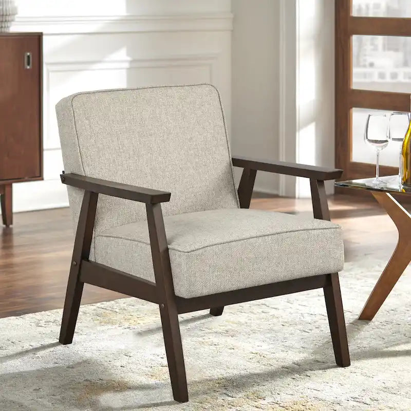 Mid Century Accent Lounge Chair with Cushioned Seat and Wooden Frame