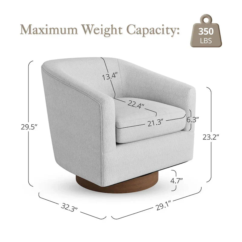 LUE BONA Contemporary Upholstered Wooden Barrel Swivel Accent Chair for Living Room