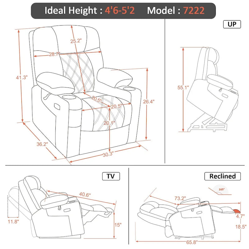 MCombo Compact Dual Motor Power Lift Recliner Chair with Massage, Dual Heating, and Adjustable Headrest - Model 7222