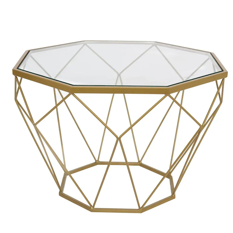 Malibu 22 Modern Octagonal Coffee Table with Tempered Glass Top and Durable Metal Geometric Base for Living Room or Office