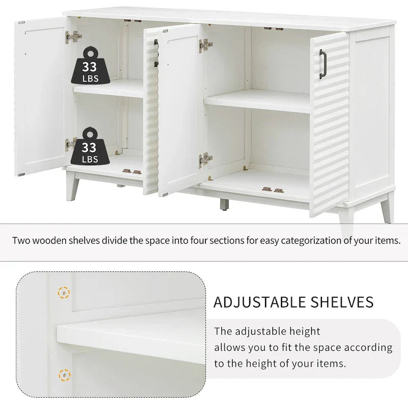 Large 4-Door Sideboard Buffet with Adjustable Shelves for Ample Storage