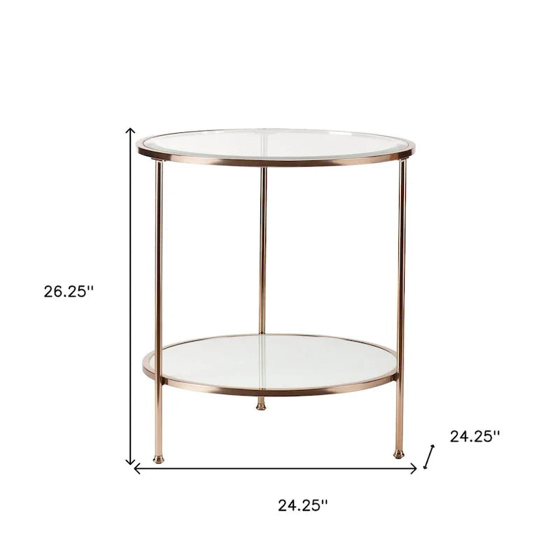 HomeRoots 26-Inch Gold Glass and Iron Round End Table with Shelf - Dimensions: 24.25 x 24.25 x 26.25 Inches