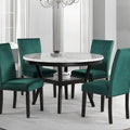 Kate 47-Inch Round Dining Table with Faux Marble Surface in White and Brown