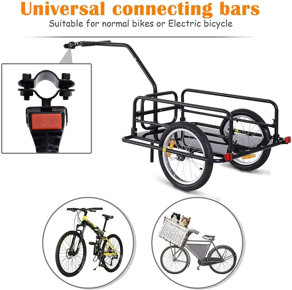 Foldable Bike Cargo Trailer, 80lbs Capacity, 16�测�� Wheels, Black, with Hitch