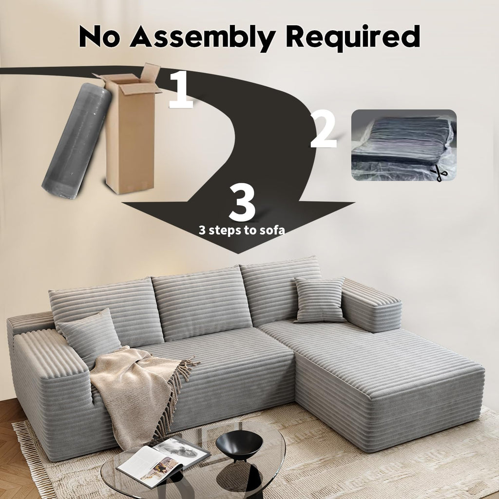 107.5" Cloud Modular Sectional Sofa Couch with L-Shape Chaise,Modern Minimalist Upholstered Couches for Living Room Bedroom,Deep Seat Corner Couch .No Assembly Required (Black,Left Facing Chaise)
