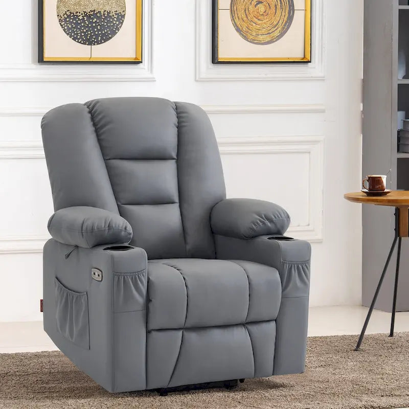 MCombo Compact Power Lift Recliner Chair with Massage and Heat for Seniors, Faux Leather Model 7569