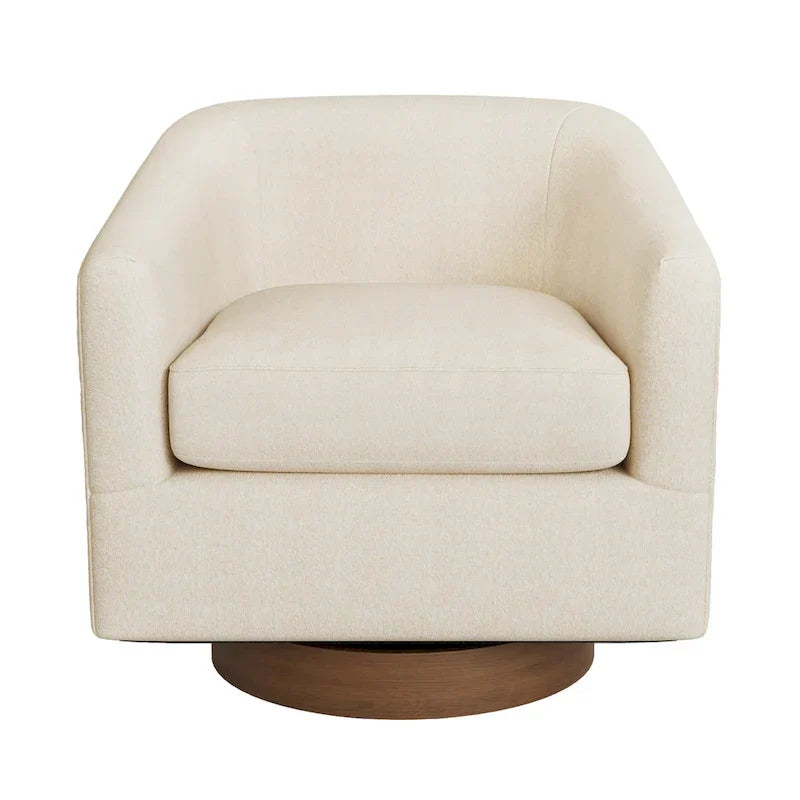 LUE BONA Contemporary Upholstered Wooden Barrel Swivel Accent Chair for Living Room