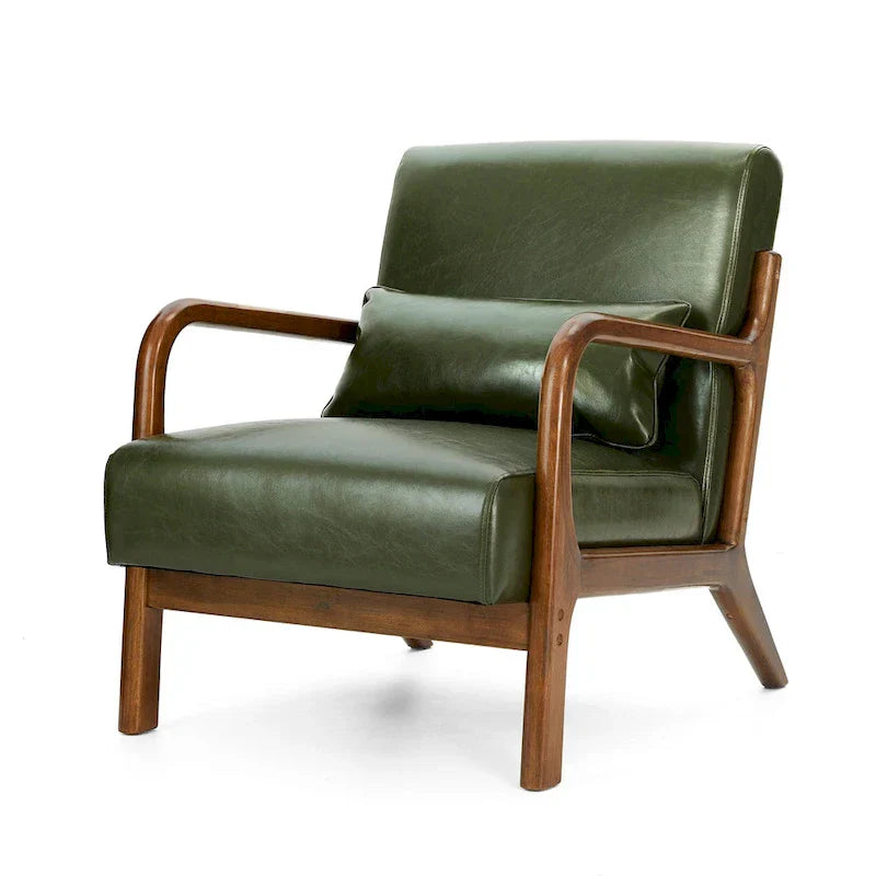 Glitzhome Set of 2 Mid-Century Modern PU Leather Accent Chairs - 30.75H with Cushions (25.75W x 33.75D)
