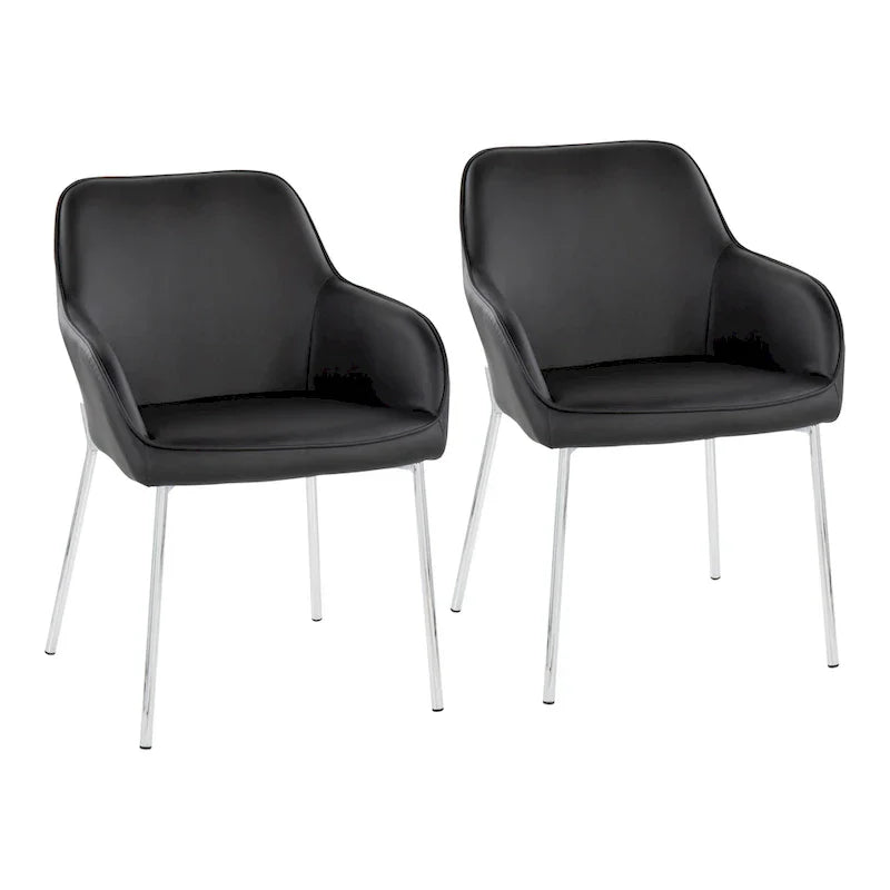 Set of 2 Silver Orchid Galotti Chrome Upholstered Dining Chairs