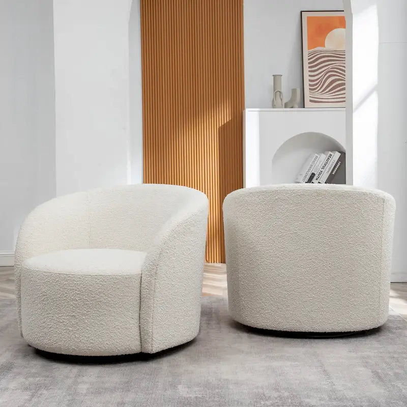 Set of 2 KINWELL 34-Inch Wide Upholstered Swivel Barrel Chairs