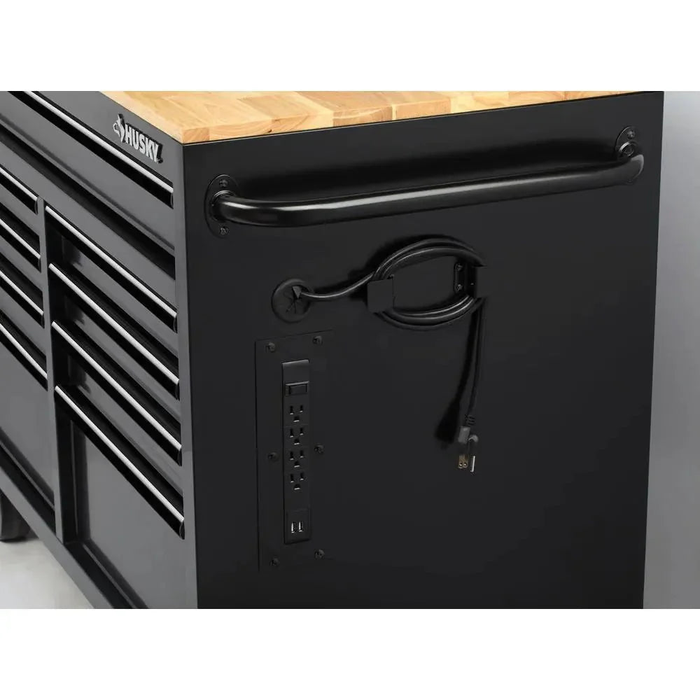 46-in W x 24.5-in D 9-Drawer Mobile Workbench with Hardwood Top and Power Station �� Gloss Black